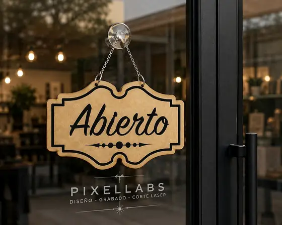 Cartel Abierto para Local, cartel personalizado en corte láser - Pixel Labs