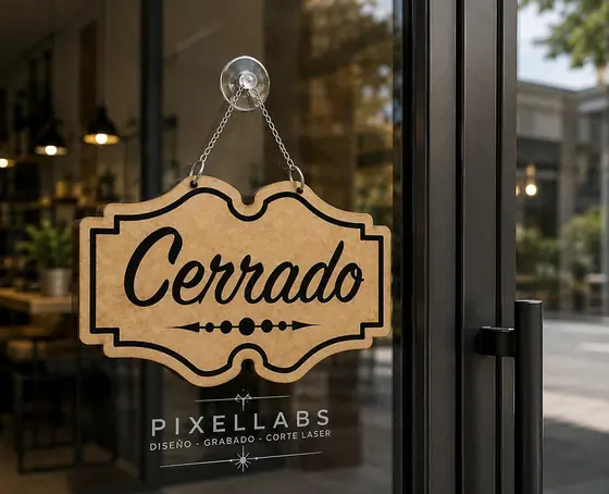 Cartel Cerrado para Local, cartel personalizado en corte láser - Pixel Labs