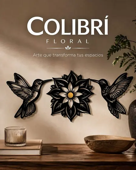 Cuadro decorativo de colibríes con flor mandala en corte láser - Pixel Labs