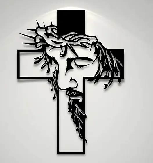Cruz con rostro de Jesús en corte láser - Pixel Labs