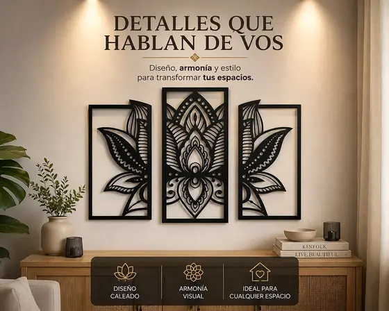 Tríptico decorativo floral tipo mandala en corte láser - Pixel Labs