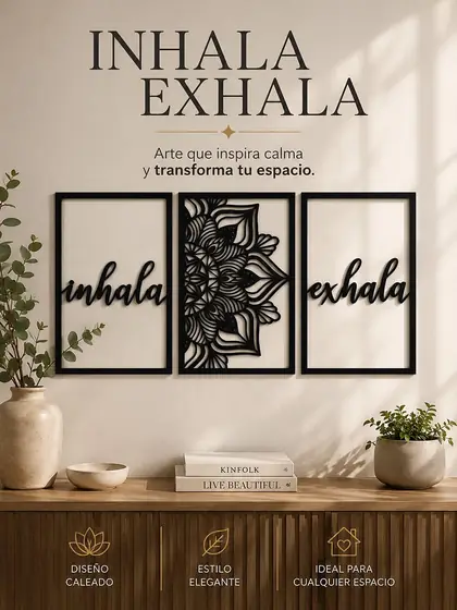 Tríptico decorativo Inhala Exhala con mandala en corte láser - Pixel Labs