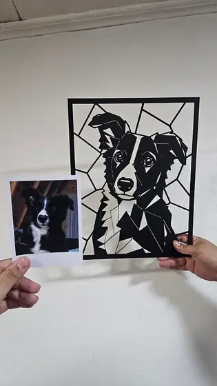 Retrato de Border Collie personalizado a partir de una foto, corte láser - Pixel Labs