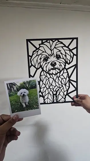 Retrato de Caniche Blanco personalizado a partir de una foto, corte láser - Pixel Labs
