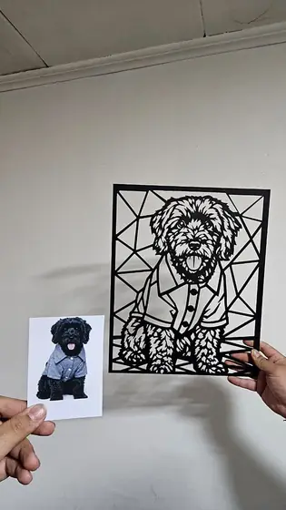 Retrato de Caniche con Camisa personalizado a partir de una foto, corte láser - Pixel Labs