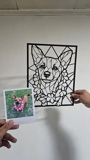 Retrato de Corgi con Flores personalizado a partir de una foto, corte láser - Pixel Labs