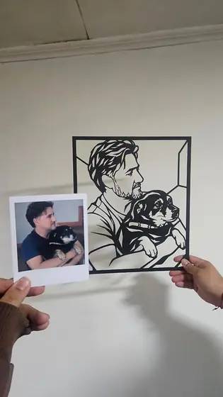 Retrato de Dueño con su Perro personalizado a partir de una foto, corte láser - Pixel Labs