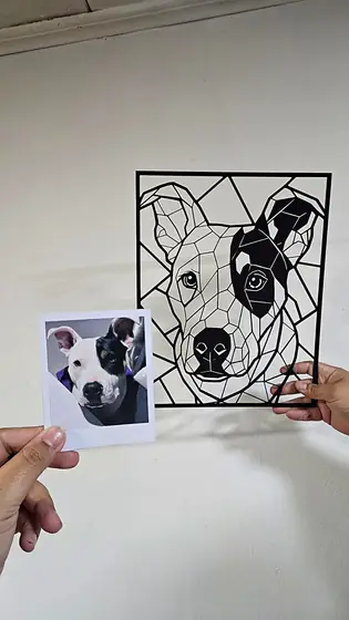 Retrato geométrico de mascota personalizado a partir de una foto, corte láser - Pixel Labs