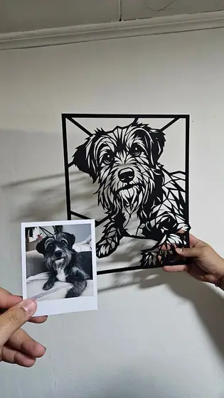 Retrato de Terrier Gris personalizado a partir de una foto, corte láser - Pixel Labs