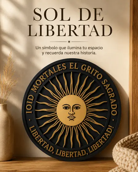 Cuadro del sol de mayo con la frase Oíd mortales el grito sagrado en corte láser - Pixel Labs