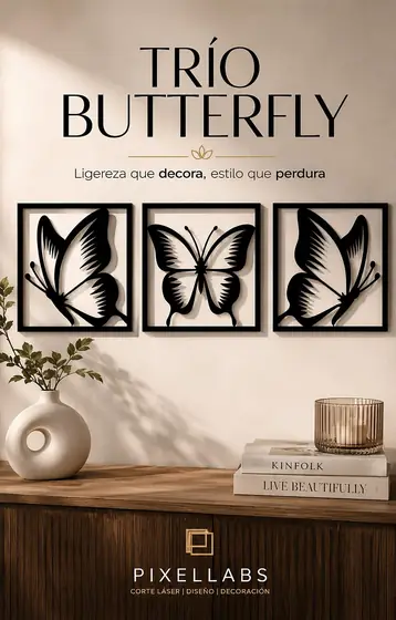 Tríptico decorativo de mariposas en corte láser - Pixel Labs